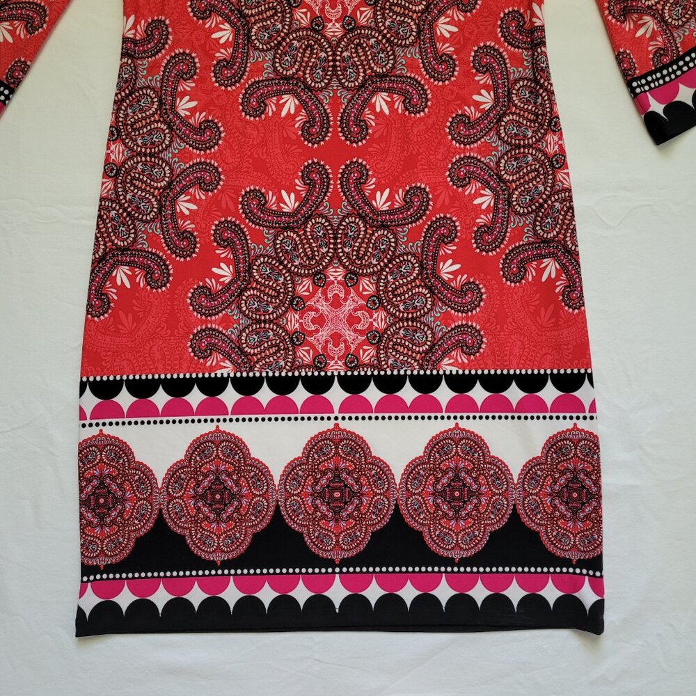 Chico's Paisley Medallion Print 3/4 Sleeve Stretch Shift Dress Womens 4 Sz 0 - Picture 2 of 10